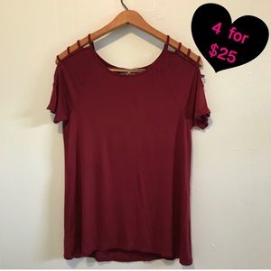 COLD SHOULDER BURGUNDY/MAROON TOP SIZE SMALL